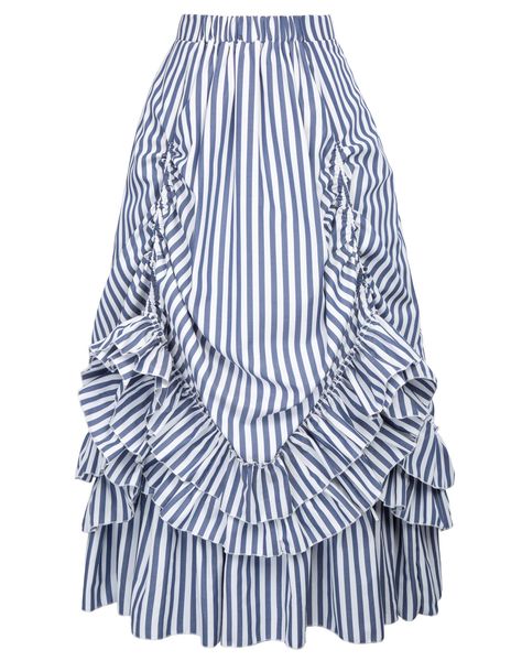 

retro vintage skirts gothic women ruffle pleated lace-up black & white stripes bustle maxi long skirt ladies party club skirts