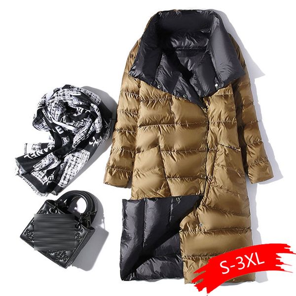 

women double sided parkas long jacket winter turtleneck white cotton coat double breasted warm parkas snow outwear, Black