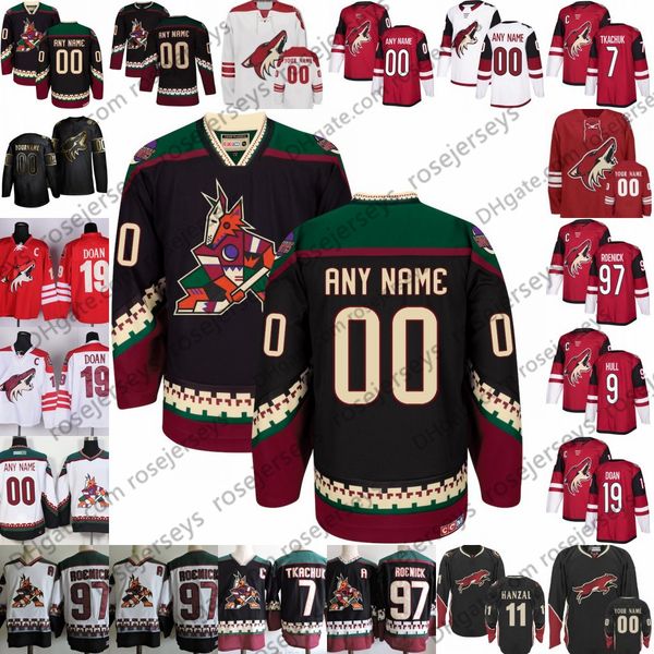 

phoenix coyotes #7 keith tkachuk 19 shane doan 27 teppo numminen 97 jeremy roenick black vintage red white arizona hockey retired jersey 4xl, Black;red