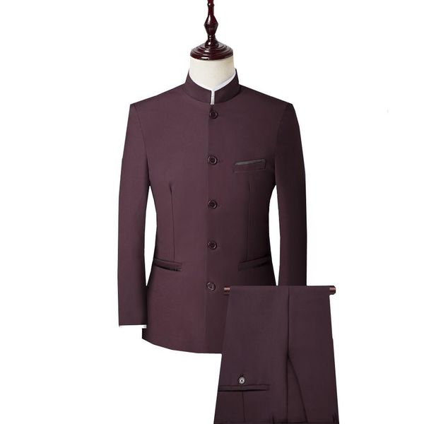 

3 шт мужчины костюм китайского типа stand collar костюм мужской свадебный groom slim fit plus размер 4xl blazer набор смокинг (куртка + pant, White;black