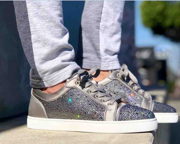 

limited gres grey velvets with rhinestone women sneakers red bottom junior louiflats junior strass/satin orlato low brand casual trainer, Black