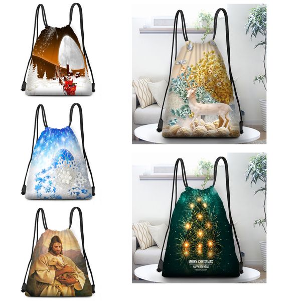 

2020 christmas snowflake storage bag bundle mouth polyester drawstring bag portable small bag travel christmas decorations