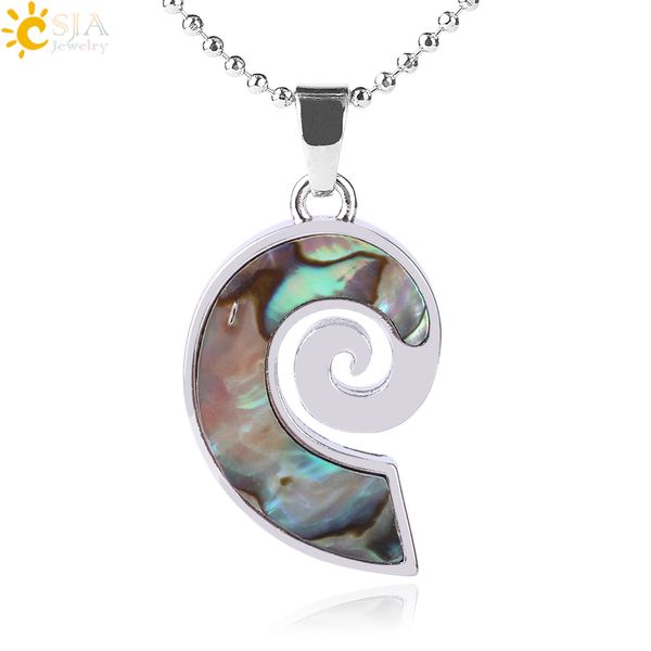 

csja new zealand natural abalone shell necklace & pendant spiral shape seashell for women charm jewelry cute small pendants f538, Silver
