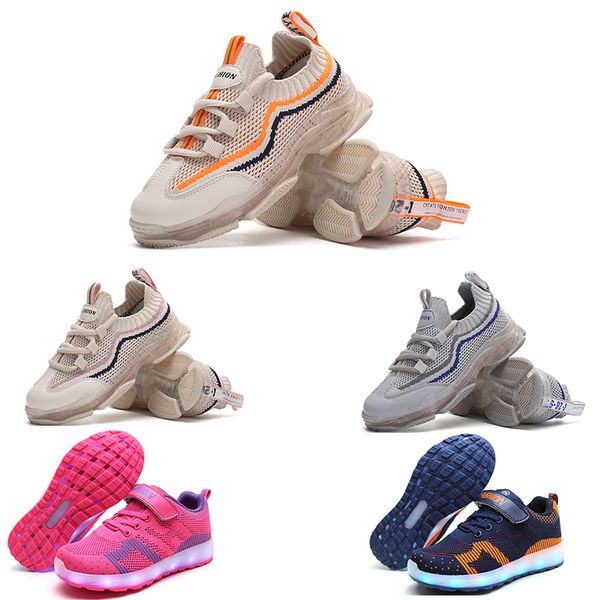 

new arrival running shoes for boy and girl white pink black blue orange fashion boys girls led shoes sports sneakers 49, White;red