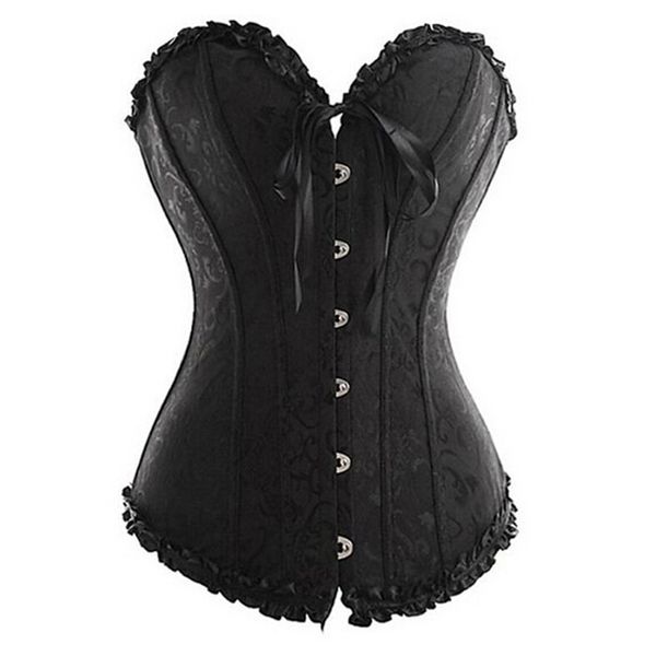 

corset lace bustier satin embroidered waist trainer corset body shapewear cincher corselet 819, Black;white