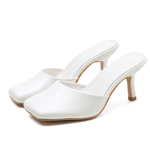 

2020 new summer women slippers square toe ladies heel mules thin high heels pumps slides female fashion woman shoes, Black