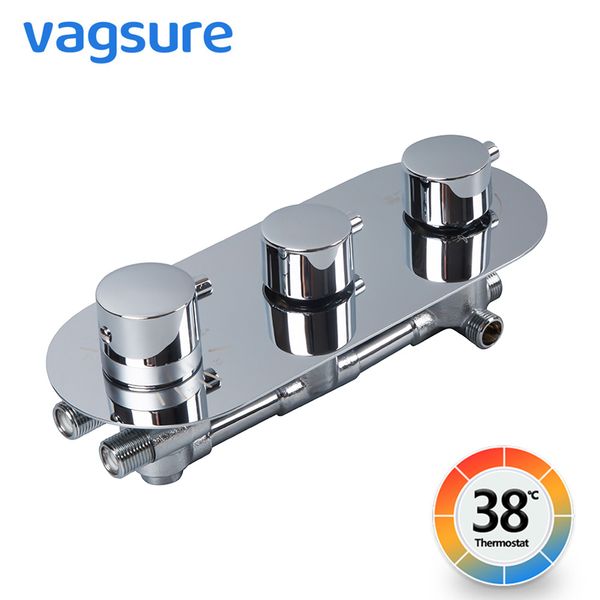 

3way brass silver concealed thermostatic shower faucet square or round triple handles shower mixer tap for bathroom wall mounted