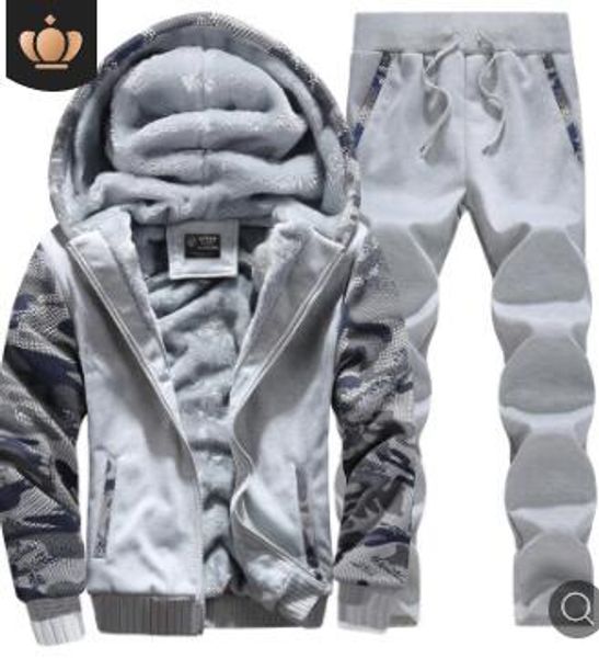 

Mens Winter Thick Clothing Sets Fleece Hooded Jacket Long Pants Tracksuits 2pcs Outfits