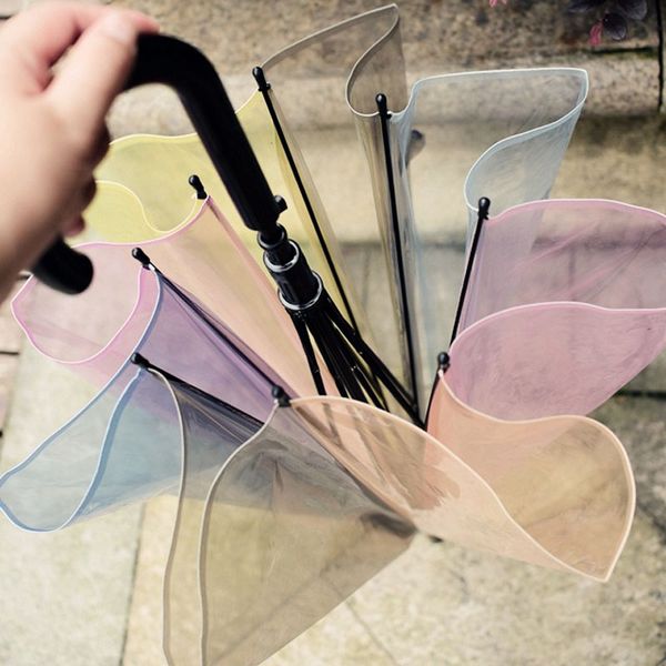 

rainbow color clear transparent umbrella long handle rain sun umbrellas for men women
