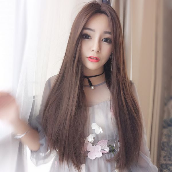 Cross Border New Korean Wig Female Long Straight Hair No Bangs