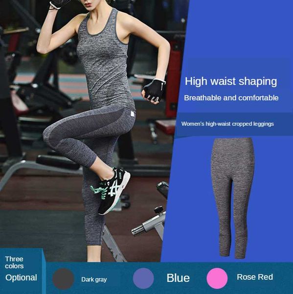 

colorful high waist yoga fitness pants seven-point tight sports running leggings, Black;blue