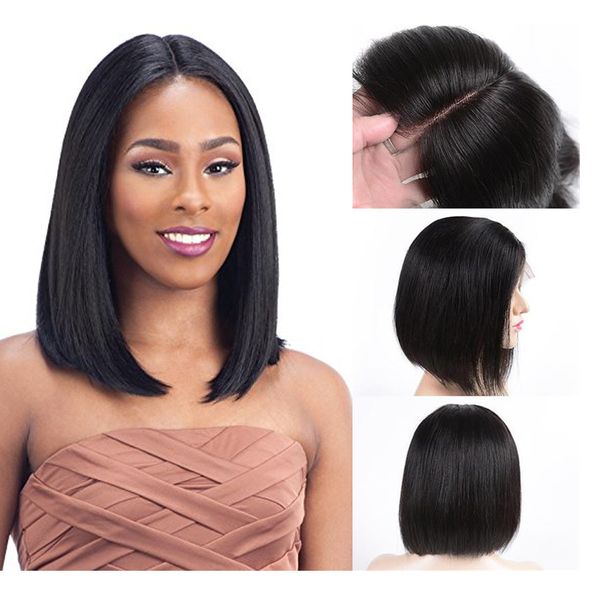 

boblace front human hair wigs full lace wig with baby hair pre plucked brazilian remy hair straight short bob wig for black women, Black;brown