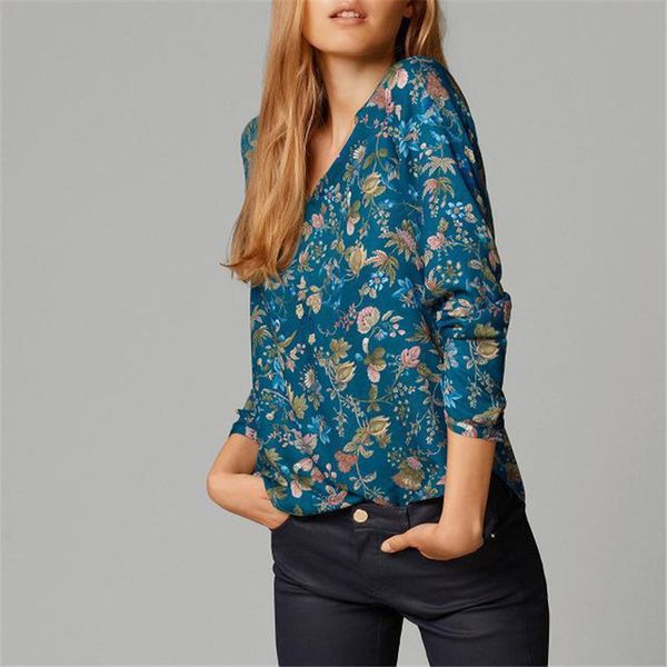 

floral print long sleeve turn down collar blouse ladies shirts striped tunic plus size blusas chemisier femme, White