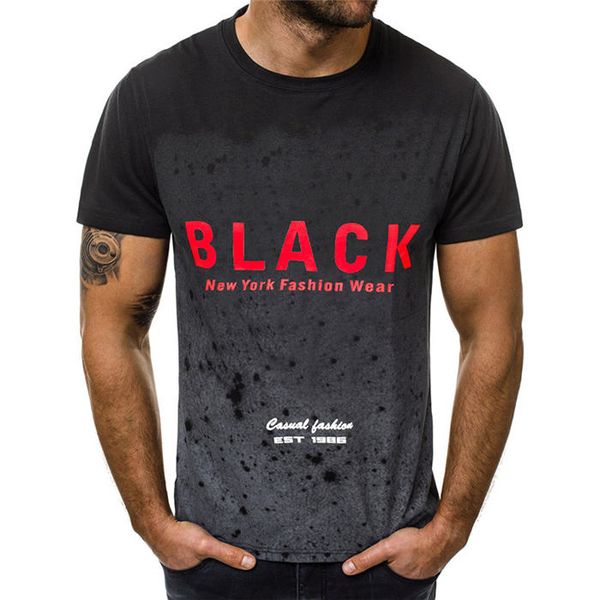 

Red BLACK Letter Printed Gradient Mens Tshirt Casual Short Sleeve Breathable Mens Tops Summer Mens Clothing