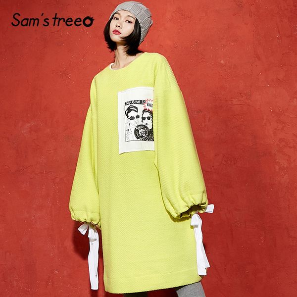 

samstree winter women 35.9% wool coat pullover yellow appliques cuff drawstring female woolen wool dress wear inside, Black