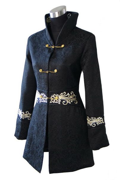 

black chinese women winter cotton overcoat long slim thick jacket button coat vintage tang suit size s m l  xxl xxxl 2255