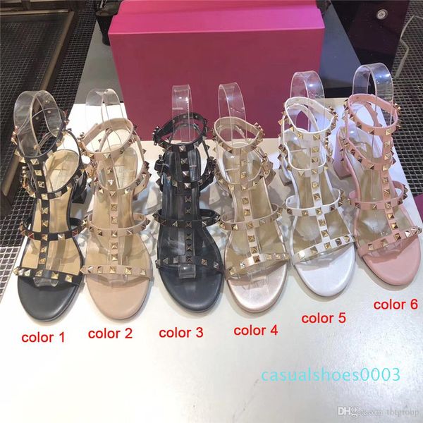 

роскошные модельер stud сандалии из натуральной кожи slingback насосы дамы сексуальный высоких каблуках моды заклепки обувь партии высокой п, Black