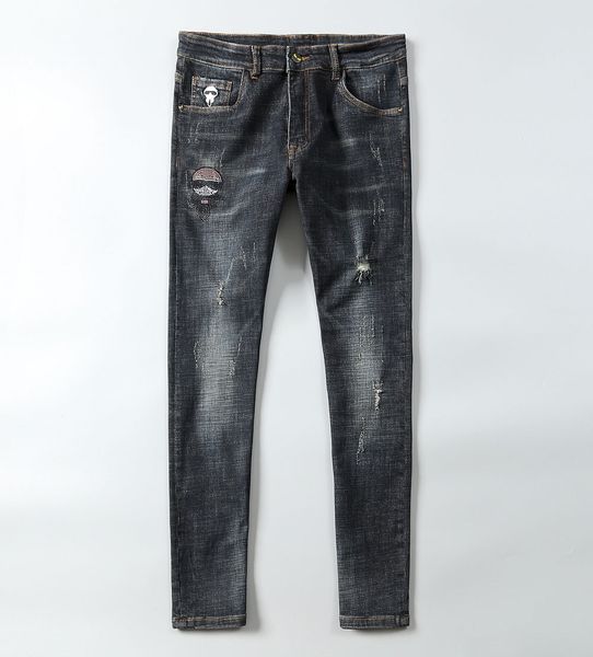 

fends classic tide brand mens designer jeans fashion casual pants distressed trousers street hip hop trousers, Blue