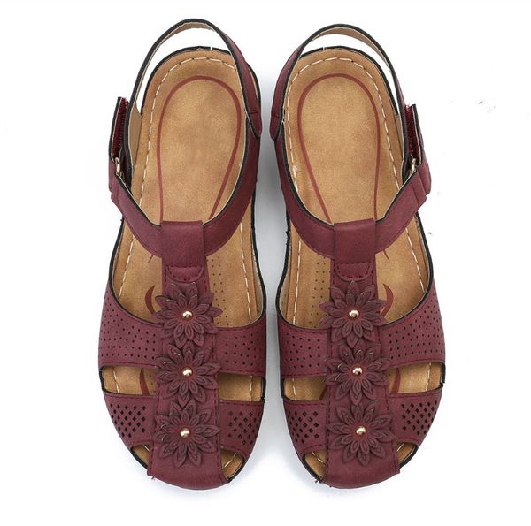 

eur34-46 summer retro women's sandals non-slip large size velcro shoes wedge toe flowers sandals for ladies wholesale, Black