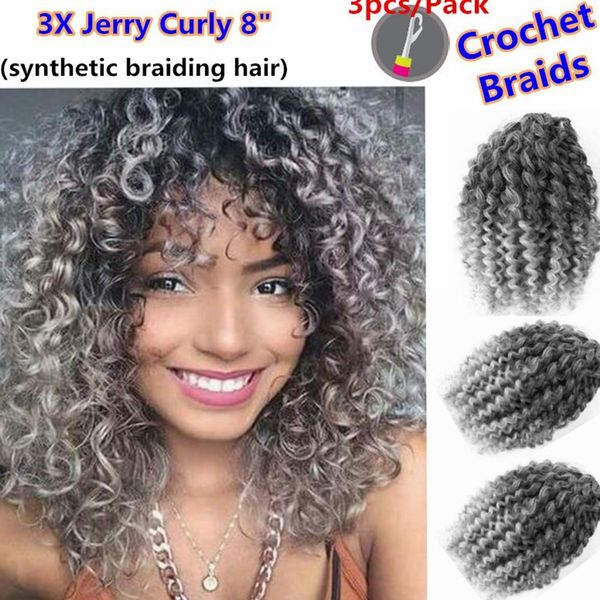 Grosshandel Afro Marlybob Crochet Hair Braids 8 Zoll Wasser Welle Verworrenes Lockiges Synthetisches Haar Bundles Extensions Ombre Jerry Curl Twist