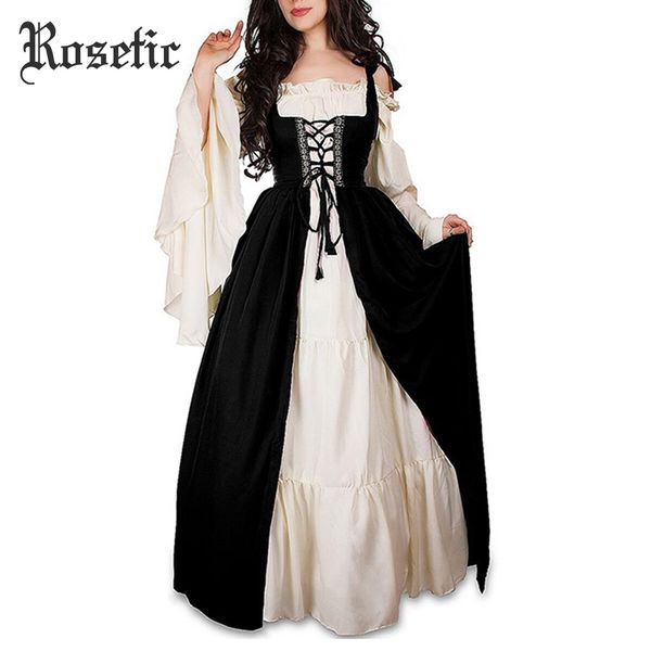 

rosetic женщины платье vestidos verano 2019 бандаж корсет средневековой ренессанс урожого платье площадь воротник party club элегантные, Black;pink