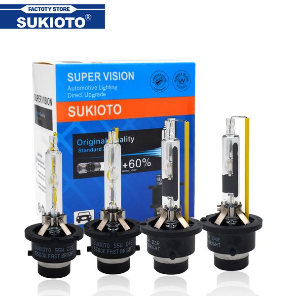 

sukioto 2pcs xenon d2s d4s 55w 5500k d2r d4r xenon hid bulbs projector lens upgrade bright metal bracket car headlight lamps