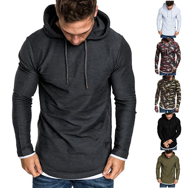 

men hoodie long sleeve shirt slim fit casual hooded sweatshirt muscle, Black