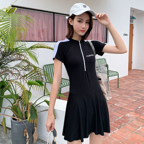 

aptgf swimsuit tight swimsuit tight skirt female one-piece conservative flat-angle belly-covering skinny skirt spring meat-covering larg, White;black
