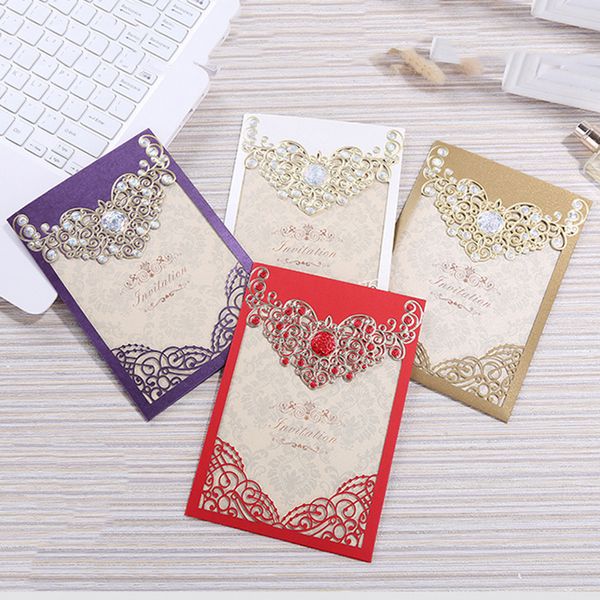 

100pcs red gold white crown laser cut wedding invitations card elegant greeting cards customize wedding party favor decorations