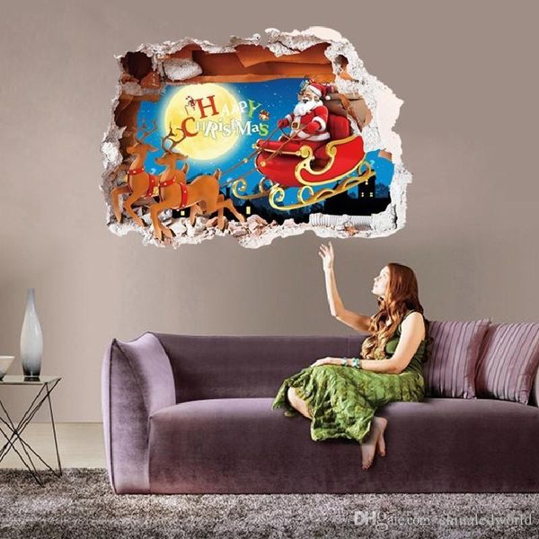 

рождество 3d поддельные window санта-клаус driver deer xmas home decor