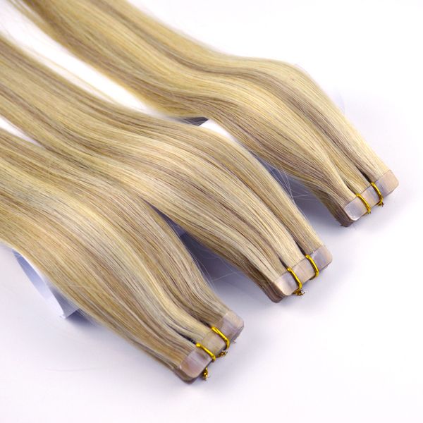14 Inch Two Tone Tape In Hair Extensions Dark Ash Blonde