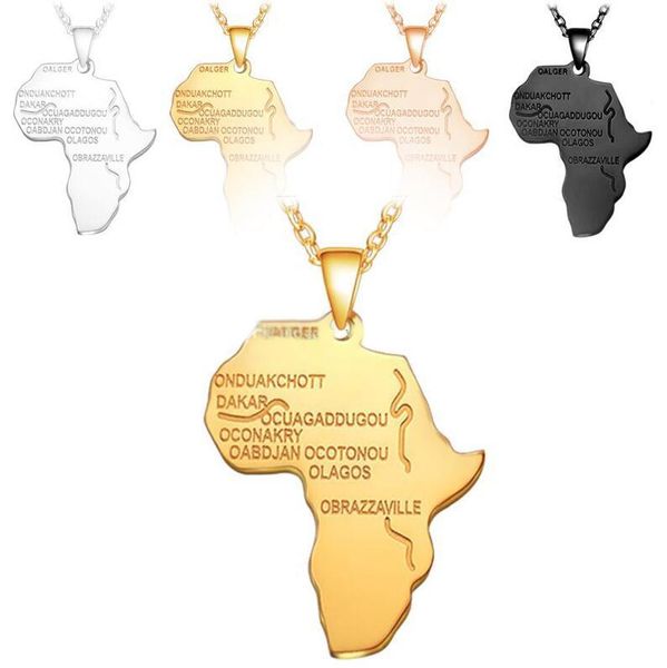 

africa map pendant necklace platinum/18k real/rose gold/black gun plated women/men fashion african style pendant hiphop jewelry gift, Silver