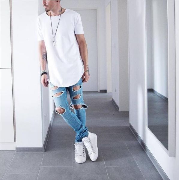 

men's t shirt kanye west extended t-shirt men's clothing curved hem long line tees hip hop urban blank justin bieber shirts, Gray;blue