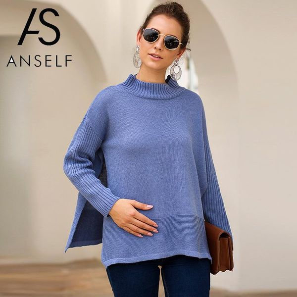 

women sweater 2019 autumn winter warm pullover high neckline dropped shoulder long sleeve side split oversized jumper streetwear, White;black