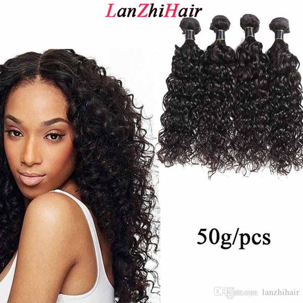 

дешевые малазийская волна вода волосы 5/6 связка 50г / шт бразильского перуанской волна воды человек ткут волосы удлинители 5/6 шт лот, Black