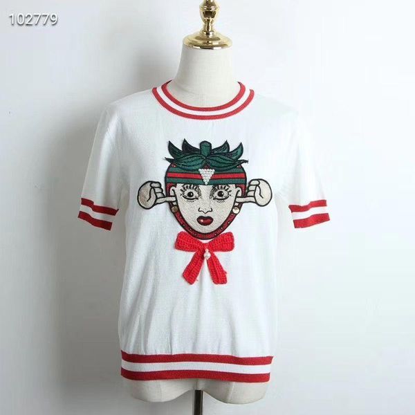 

женские летние футболки 2020 вязание летняя вышивка модные топы оптовая взлетно-посадочная полоса роскошные западные бесплатная доставка, White