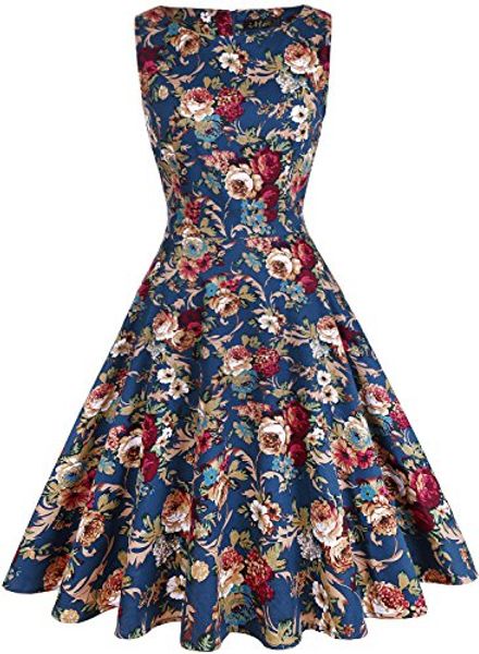 

ivintage dress 1950's floral spring garden retro swing prom party cocktail dress for women, Black;gray