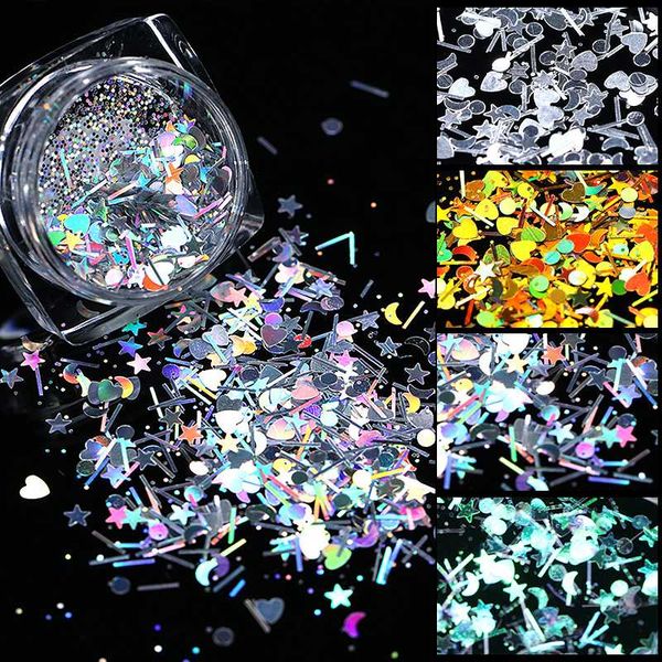 

голограммы для ногтей порошка блестящих нерегулярного flakies блестки бабочка mix flake nail art украшение аксессуары гвозди тело diy, Silver;gold