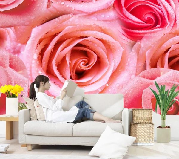 

hd pink waterdrops rose mural background wall wallpaper for walls 3 d for living room