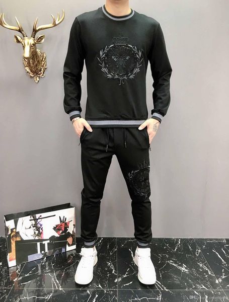 

men sportswear hoodie and sweatshirts black white autumn winter jogger sporting suit mens sweat suits tracksuits set plus size -3xl, Gray