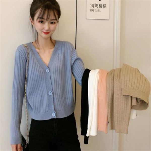 

women's sweaters autumn winter 2020 fashionable casual v-neck cardigans single breasted loose solid multi colors ladies, White