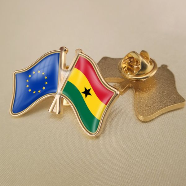 

european union and ghana crossed double friendship flags lapel pins, Gray