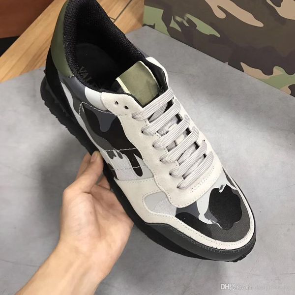 

new fashion stud camouflage sneakers shoes footwear men women flats luxury designer rockrunner trainers casual shoes sneakers chaussures, Black
