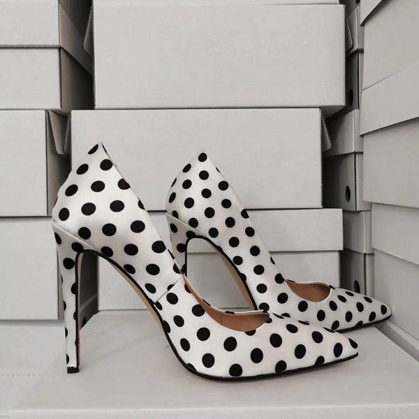 Olomm New Fashion Women Pumps Sexy Polka Dot Stiletto Heels Pumps Pointed Toe Lindos Brancos Praty Shoes Women Plus US Size 5-15