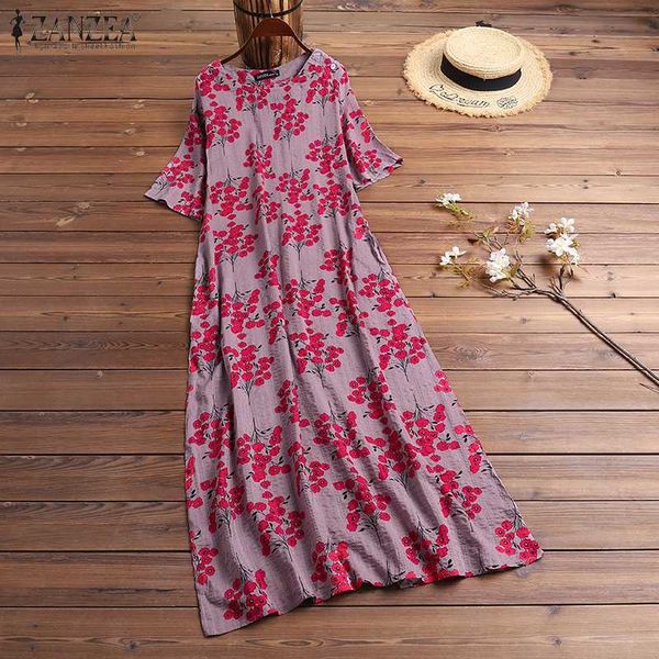 

2020 summer bohemian maxi dress zanzea women floral sundress casual short sleeve female printing vestidos robe femme plus size, White;black
