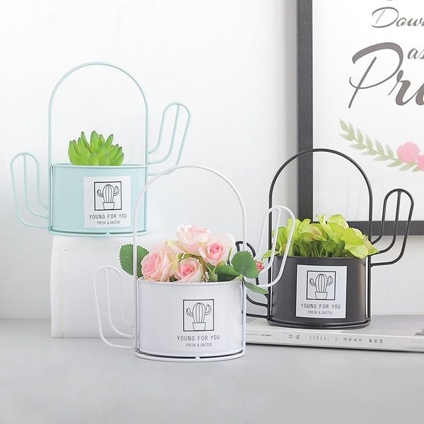 

nordic wrought iron flower pot metal bucket simulation flower bucket potted bonsai home decoration