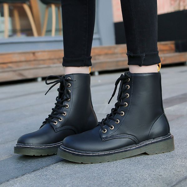 

fashion cowboy boots flat platform boots women shoes autumn winter fur fashion round toe lace-up leather ladies shoes, Black