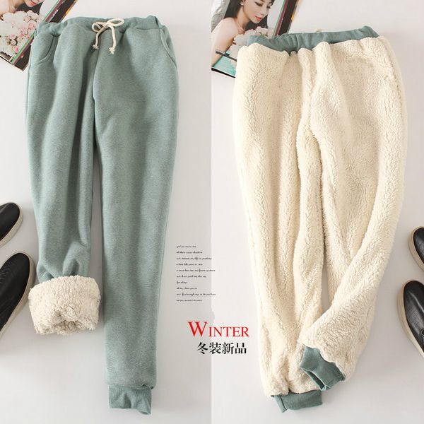 

women pant winter thick lambskin cashmere pants warm female casual pants loose harlan long trousers plus size xxl, Black;white