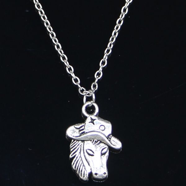 

20pcs new fashion necklace 23x16mm horse in cowboy hat silver pendants short long women men colar gift jewelry choker