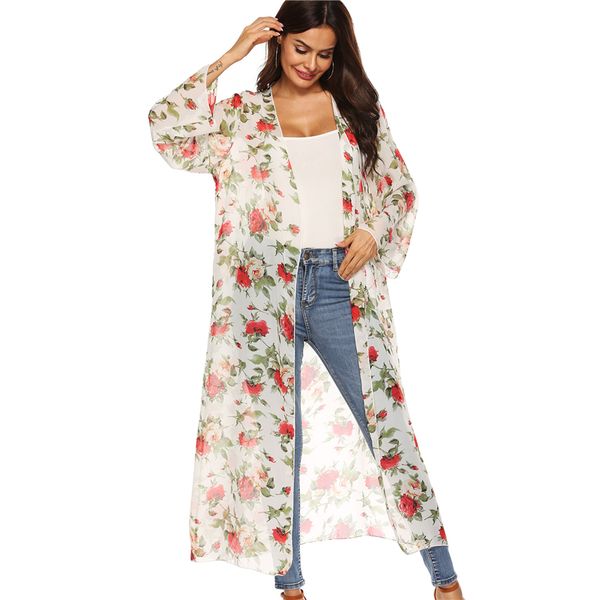 

бич мода v-образным вырезом с длинными рукавами кардиган cape jacket цветочные printed купальник блуза солнцезащитный длинные бикини вверх п, White;black